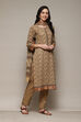 Coffee Brown Cotton Machine Embroidered Unstitched Suit Set
