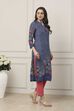 Indigo Blue Floral Printed Straight Kurta image number 4