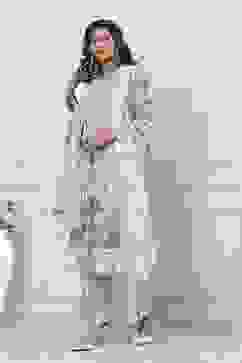 Turquoise Cotton Floral Printed Straight Suit Set image number 3