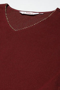 Maroon Acrylic Straight Suit Set image number 1