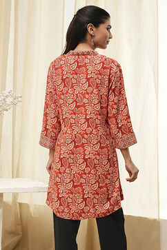 Rust Printed Straight Short Kurta image number 3