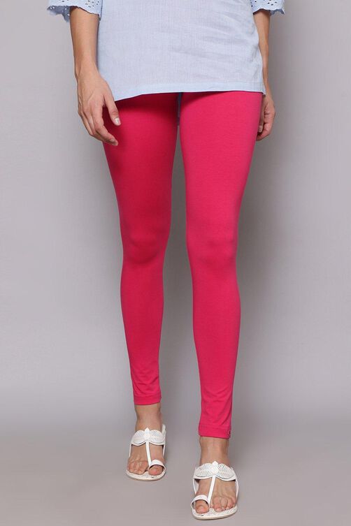 Fuschia Cotton Blend Solid Leggings