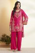 Fuchsia Floral Printed Straight Kurta Set image number 7
