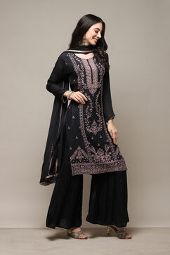 Black Chinon Printed Unstitched Suit Set image number 7