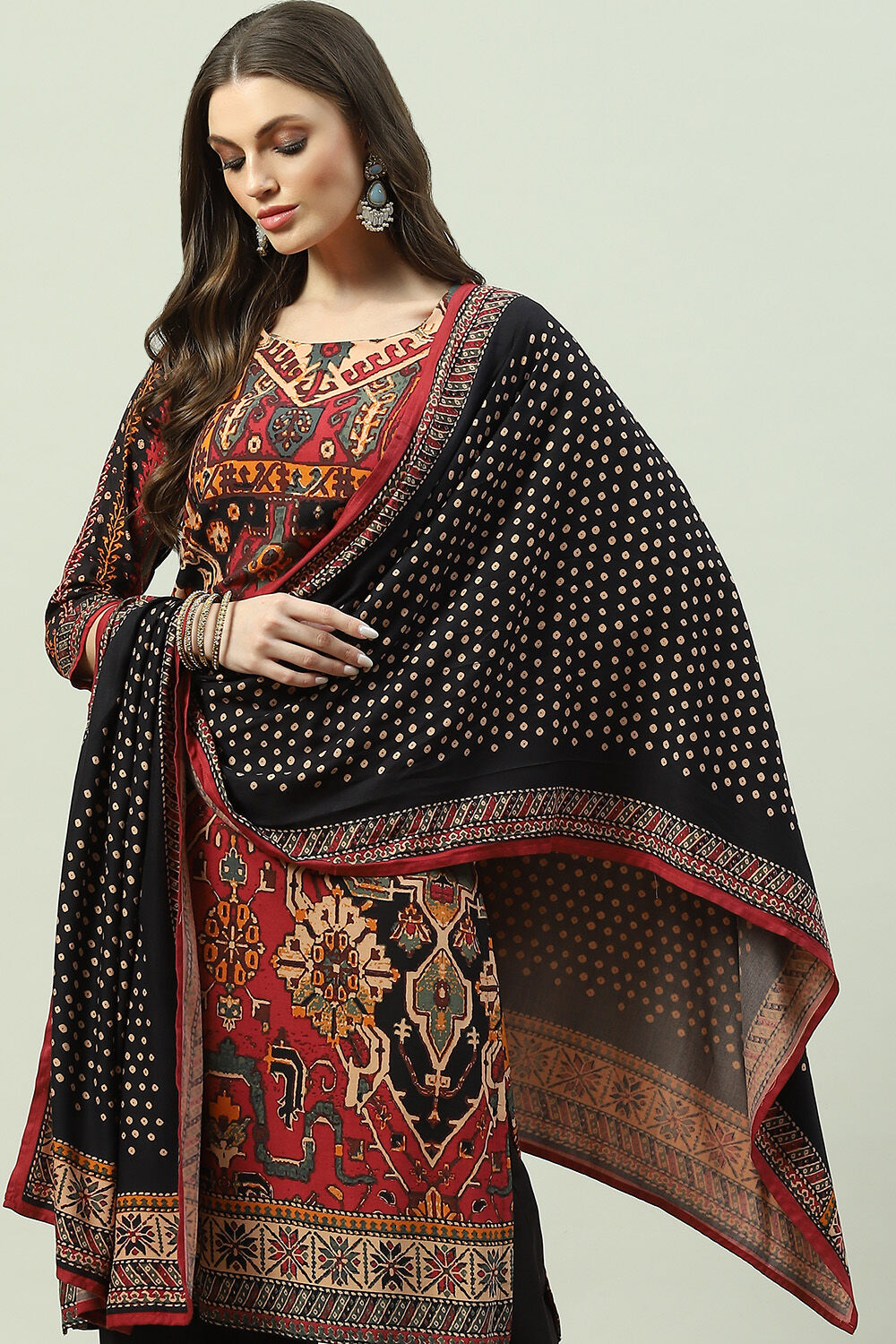 Red and black palazzo suit cheap