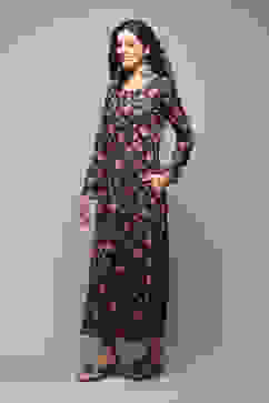 Black Knitted A-Line Printed Dress image number 2