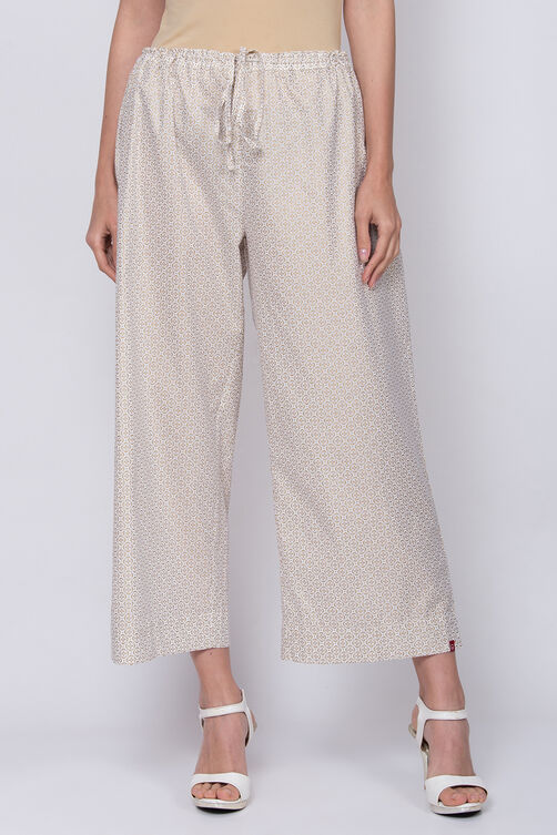 Off White Cotton Palazzo Pants image number 2