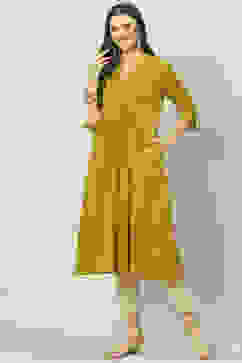 Olive Cotton A-Line Printed Kurta image number 2