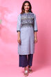 Blue Cotton Straight Printed Kurta image number 5