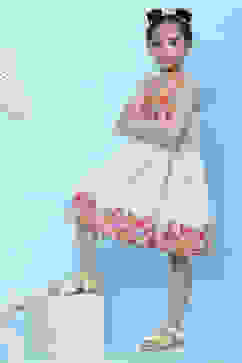 White Cotton Flared Printed Dress image number 5