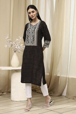 Black Printed Straight Kurta image number 2