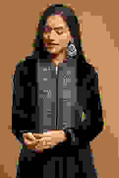 Navy Polyester Straight Suit Set image number 1