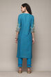 Yellow Cotton Straight Printed Kurta Slim Pant Suit Set image number 4