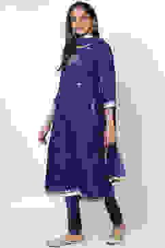 Blue Art Silk A-Line Kurta Churidar Suit Set image number 2