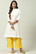 White and Yellow Cotton A - Line Kurta Cropped Palazzo Suit Set image number 0