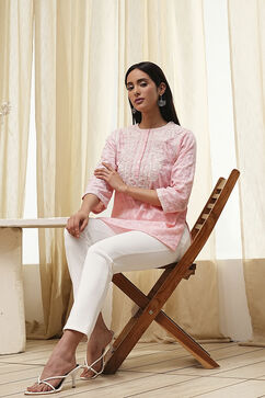 Pink Cotton Yarn Dyed Short Kurta image number 0