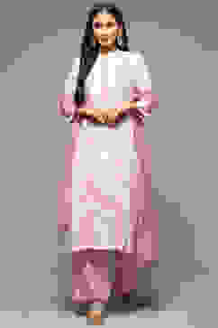 Pink Cotton A-Line Kurta Palazzo Suit Set image number 6