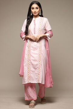 Pink Cotton A-Line Kurta Palazzo Suit Set image number 6