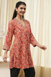 Rust Printed Straight Short Kurta image number 4