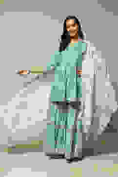 Sea Green Cotton Straight Kurta Garara Suit Set image number 0