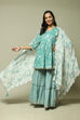 Sea Green Cotton Straight Kurta Garara Suit Set