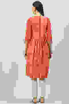 Red Cotton Flared Printed Kurta image number 4