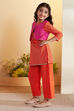 Orange Cotton Straight Kurta Set with Jacket image number 3