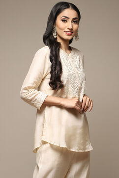 Beige Cotton Blend Kurti image number 5