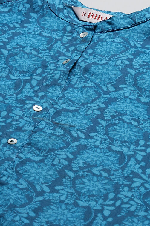 Teal Cotton Straight Kurta Palazzo Suit Set image number 1