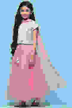 Pink Net Lehenga With Cotton Floral Blouse & Net Dupatta image number 4