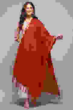 Red Cotton Blend Yard-Dyed Dupatta image number 2