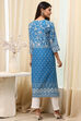 Blue Cotton Printed Straight Kurta image number 3