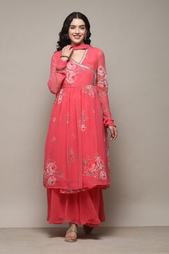 Pink Polyester Gathered Kurta Sharara Suit Set image number 7