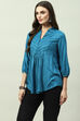 Blue LIVA Straight Solid Kurti image number 2