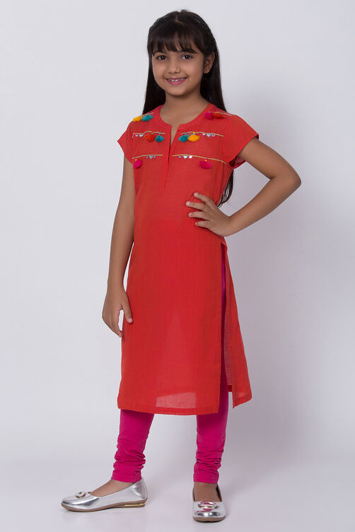 Orange Cotton Solid Kurta Leggings Set image number 2