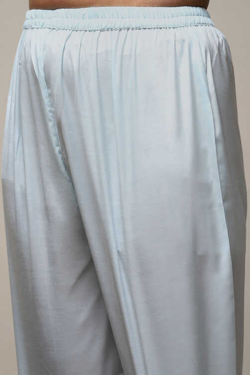 Light Blue Linen Machine Embroidered Unstitched Suit Set image number 16