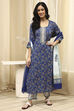 Royal Blue Cotton Screen Print Unstitched Suit Set image number 1