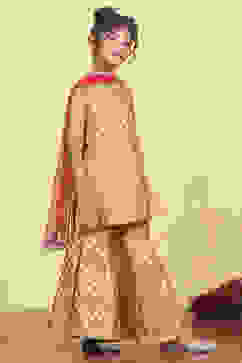 Yellow Brocade Yarndyed Fitted Sharara Suit Set image number 5