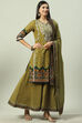 Olive Green Cotton Straight Kurta Sharara Suit Set image number 5