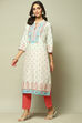 Beige Cotton Straight Printed Kurta