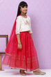Off White And Berry Straight Poly Cotton Girls Lehenga Set image number 5