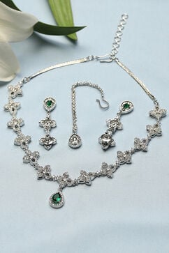 Emerald Green Brass Necklace Set image number 2