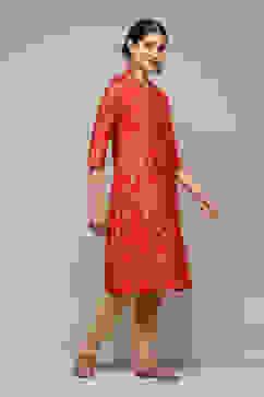 Red Poly Viscose Straight Printed Kurta image number 3