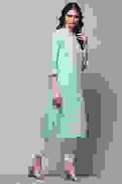 Aqua Blue Cotton Straight Kurta image number 4