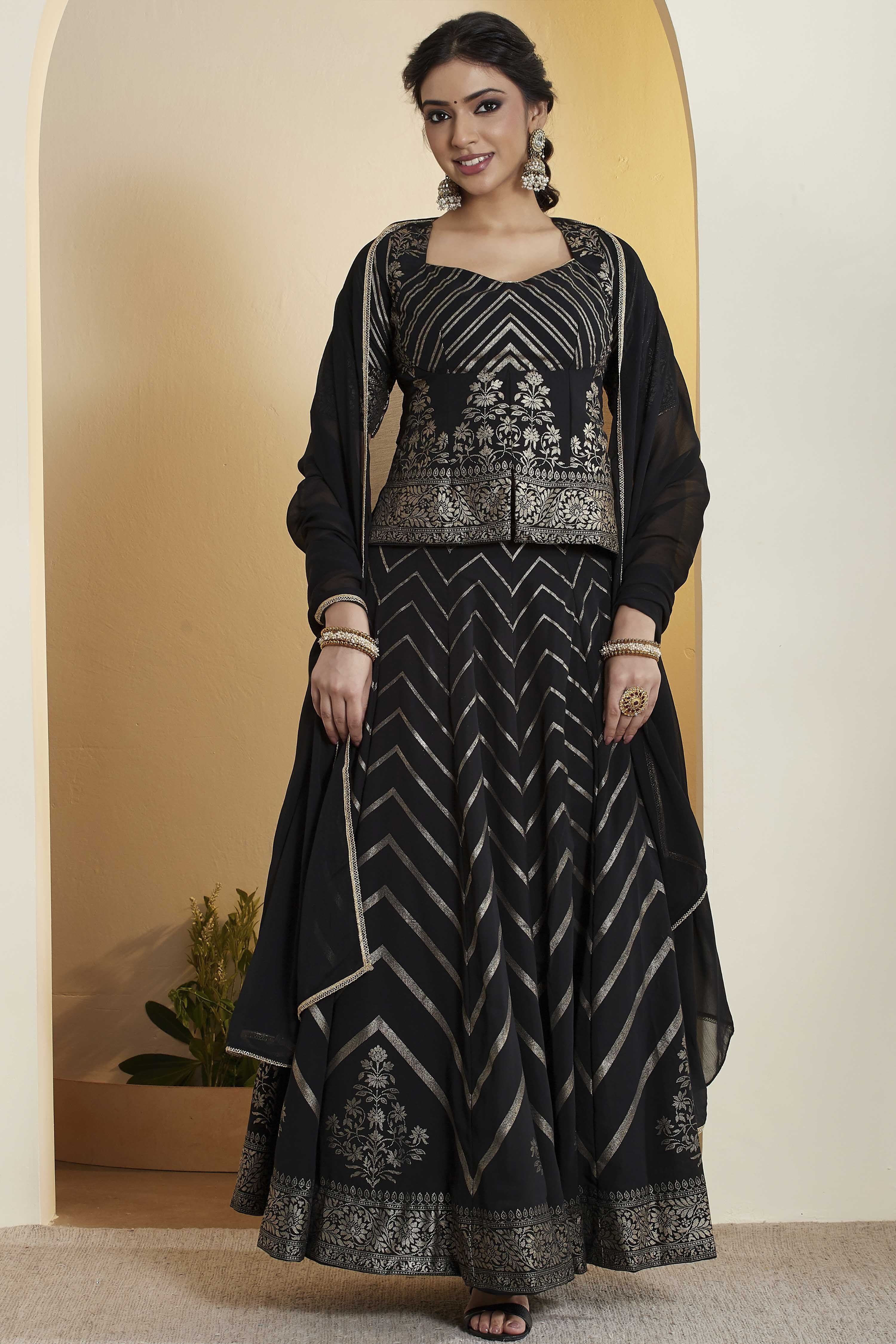 Black Polyester Kalidar Lehenga Set image number 0
