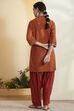 Rust Cotton Mirror Work Short Kurta Set image number 6