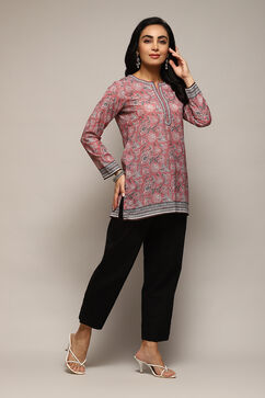 Rose Pink Polyester Straight Printed Kurti image number 0