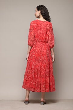 Red Polyester Tiered Dress image number 4