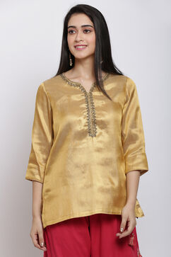 Golden Poly Metallic Yarndyed Kurti image number 0