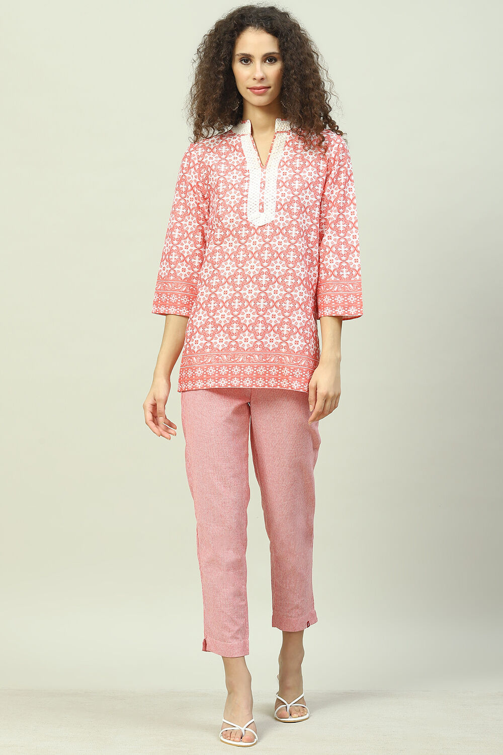 Beige Cotton Narrow Pant image number 5